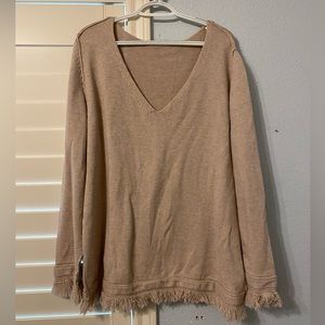 V-neck fringed sweater